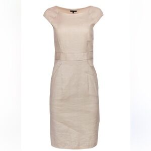 Theory Cap Sleeve Tan Linen Pencil Midi Dress, with pockets side zipper Size 2